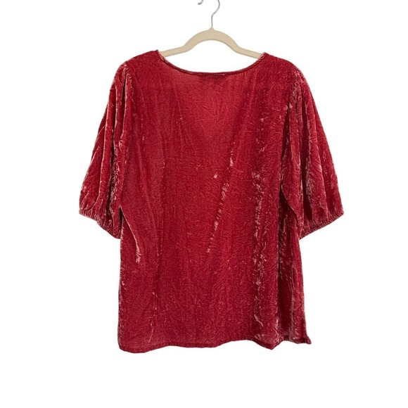 Loft Crushed Velvet Plus Size 14 Terracota Puff Sleeve Blouse - Picture 4 of 6